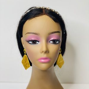 Handcrafted Long Yellow Statement Dangle Earrings